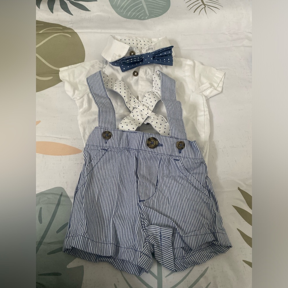 Carter's White Shirt with Blue Polka Dot Bow Tie